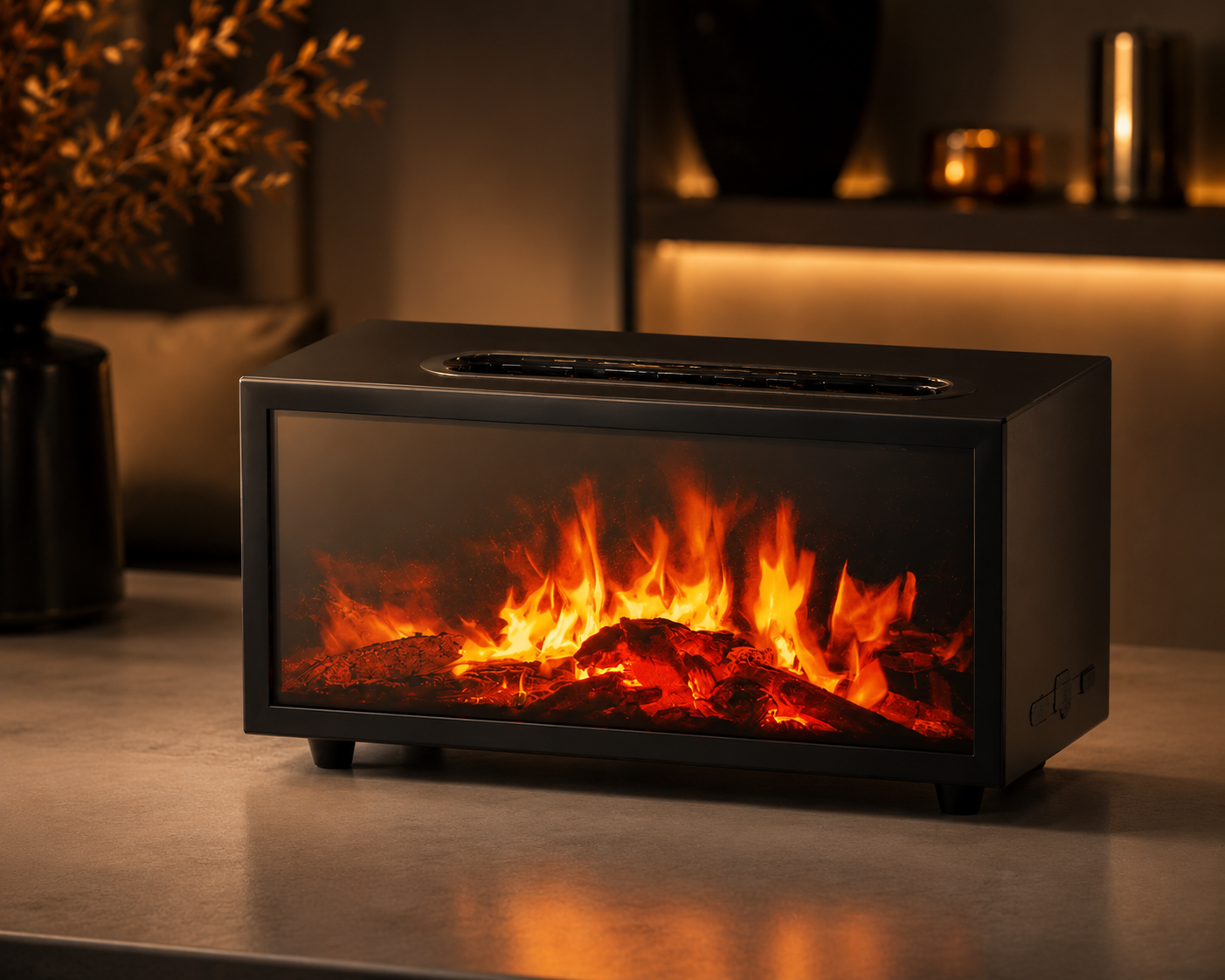 Flame Effect Aroma Diffuser with Birdsound - Black - Colour Change