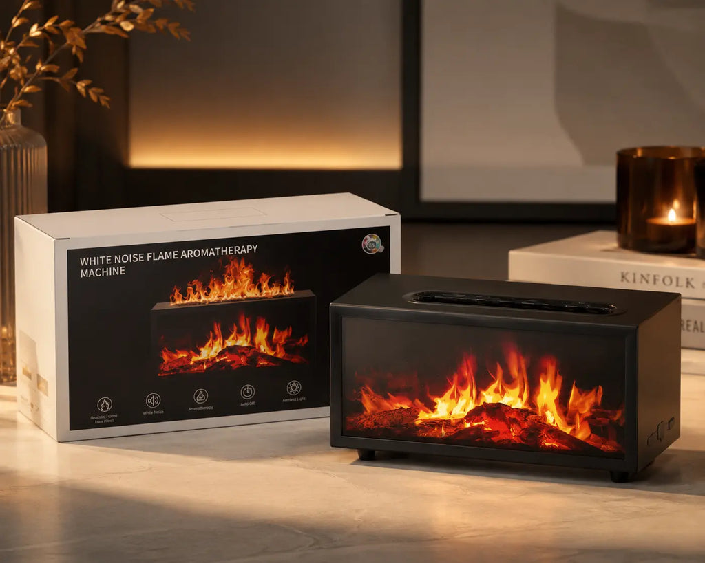 Flame Effect Aroma Diffuser with Birdsound - Black - Colour Change AW Dropship UK