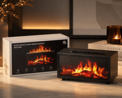 Flame Effect Aroma Diffuser with Birdsound - Black - Colour Change