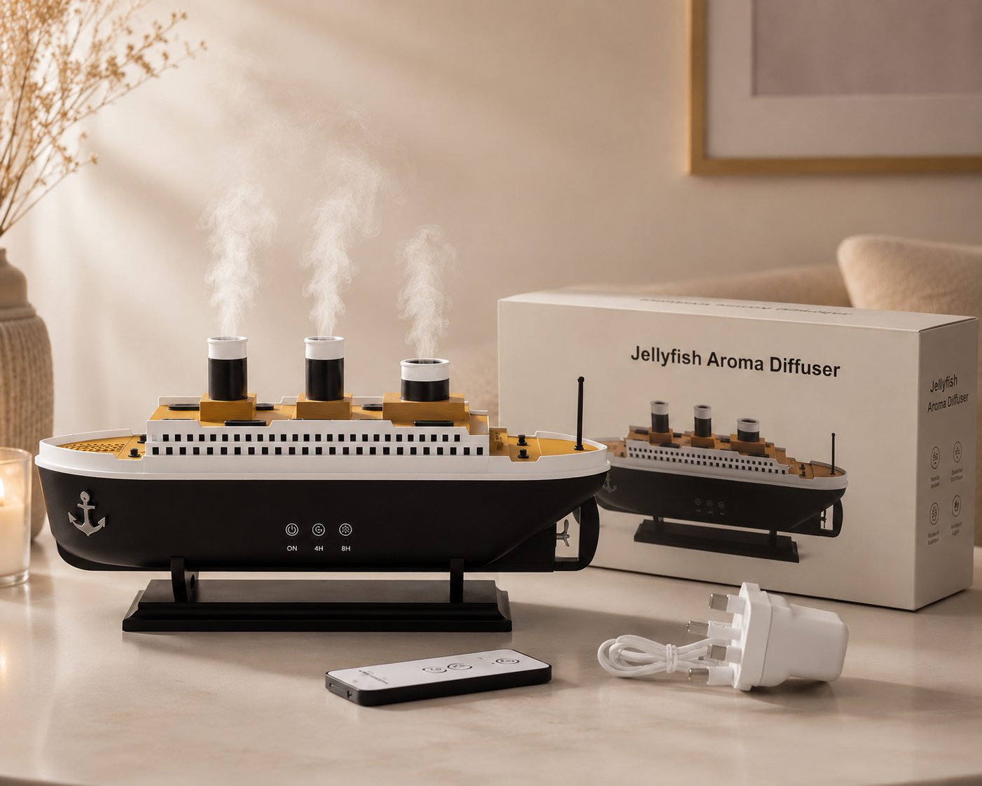 Ship Model Puff Effect Aroma Diffuser with Colour-Changing LED