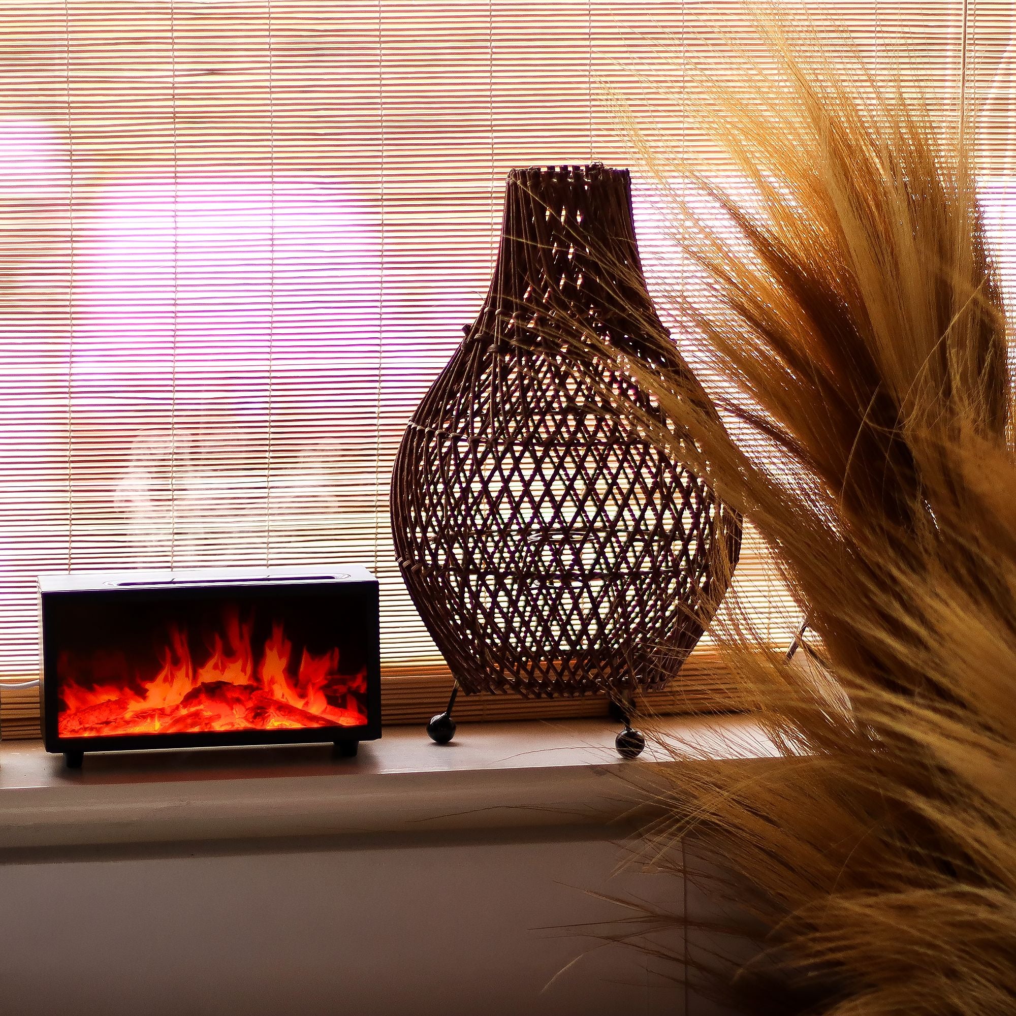 Flame Effect Aroma Diffuser with Birdsound - Black - Colour Change